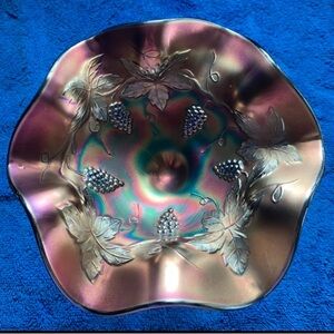 Fenton Cobalt Blue Carnival Iridescent Blackberry Compote